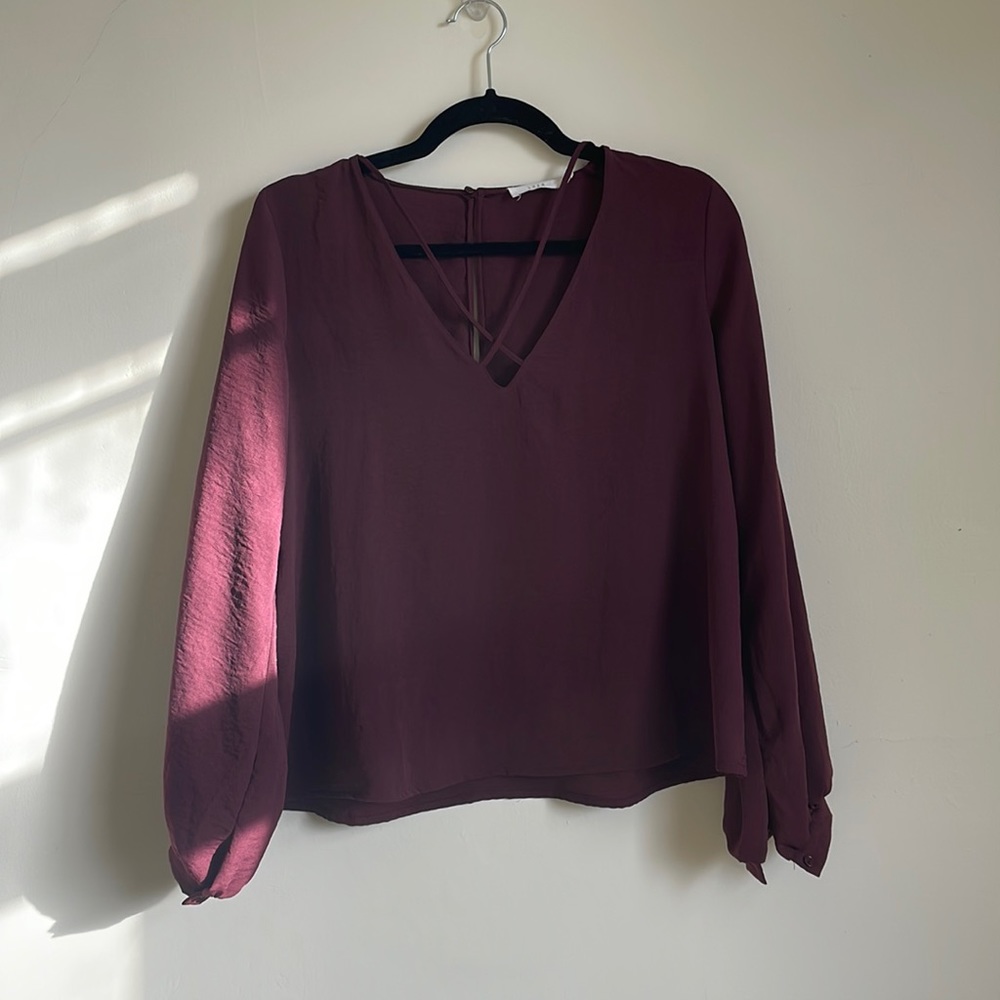 Maroon blouse cross strap tops